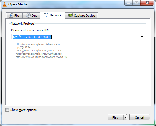 VLC - Open Network Stream