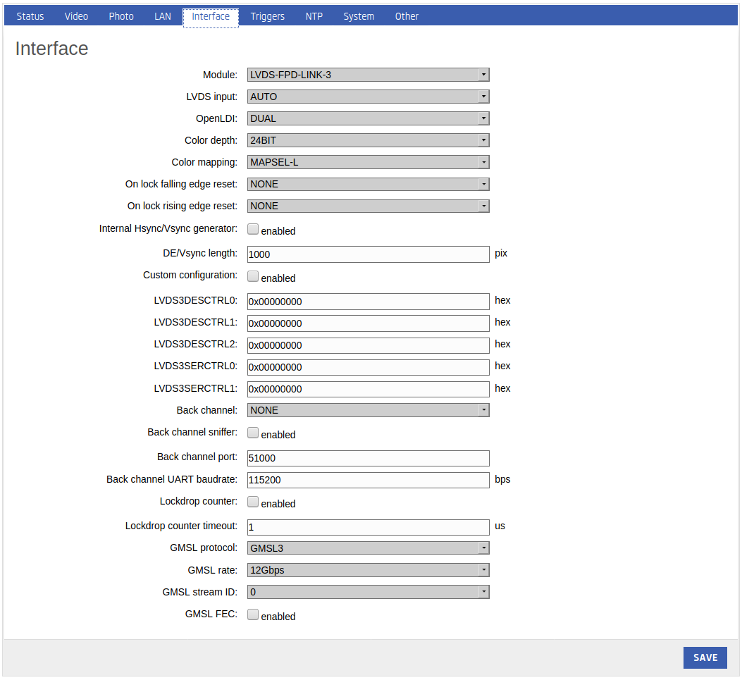 FPD Link 3 settings